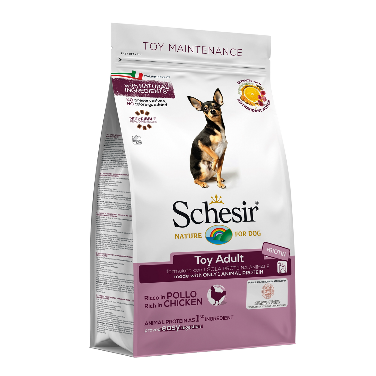 Croquettes chien Schesir Toy Adult poulet, 800 g