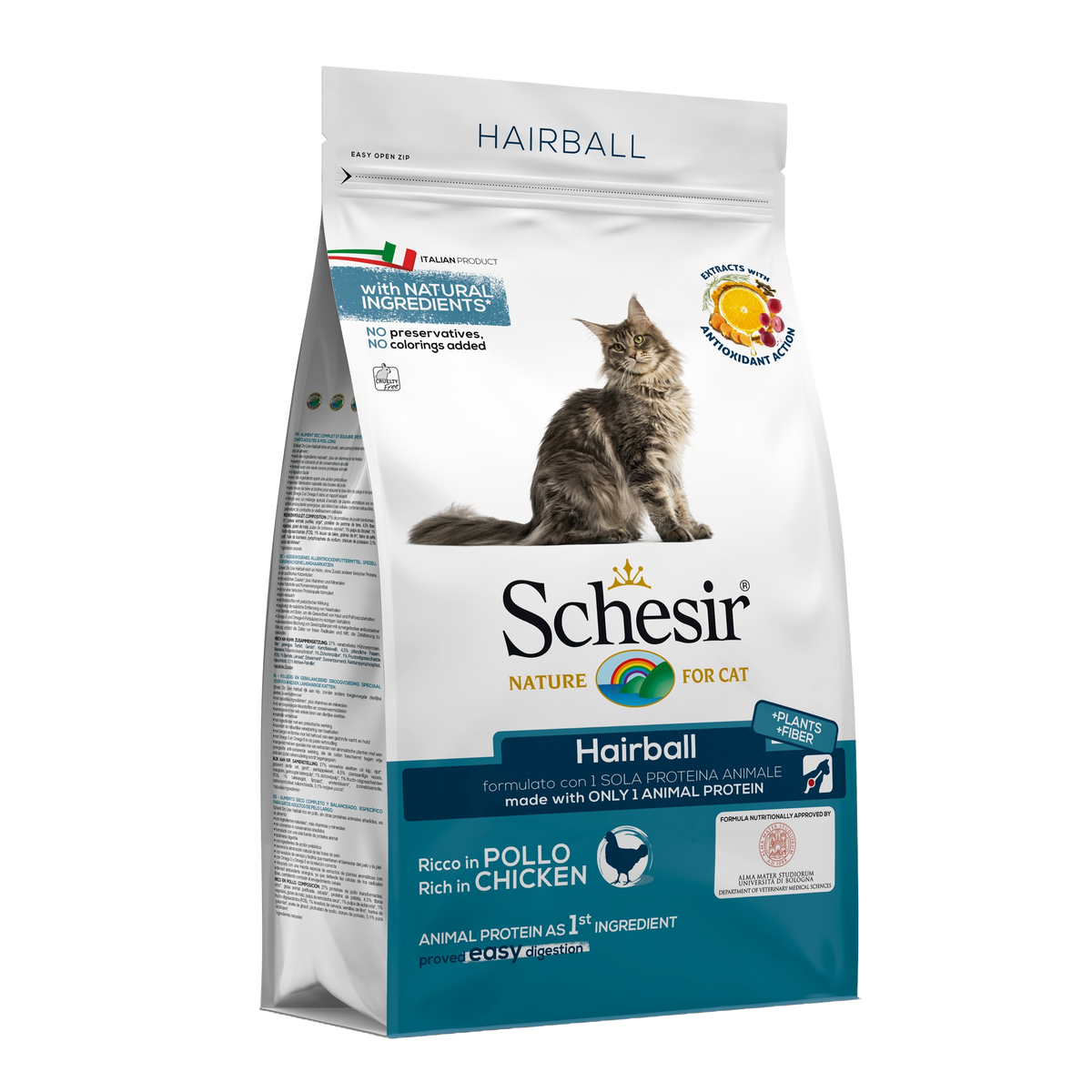 Croquettes chat Schesir Hairball poulet, 1,5 kg