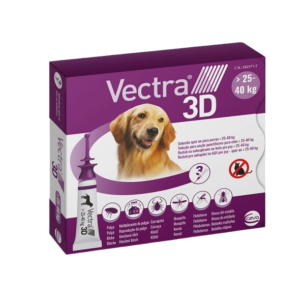 Vectra 3D pipettes antipuce chien 25–40 kg, 3 pipettes