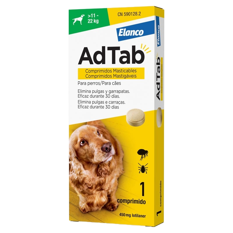 Comprimé antipuce chien AdTab 450 mg, plus de 11 à 22 kg