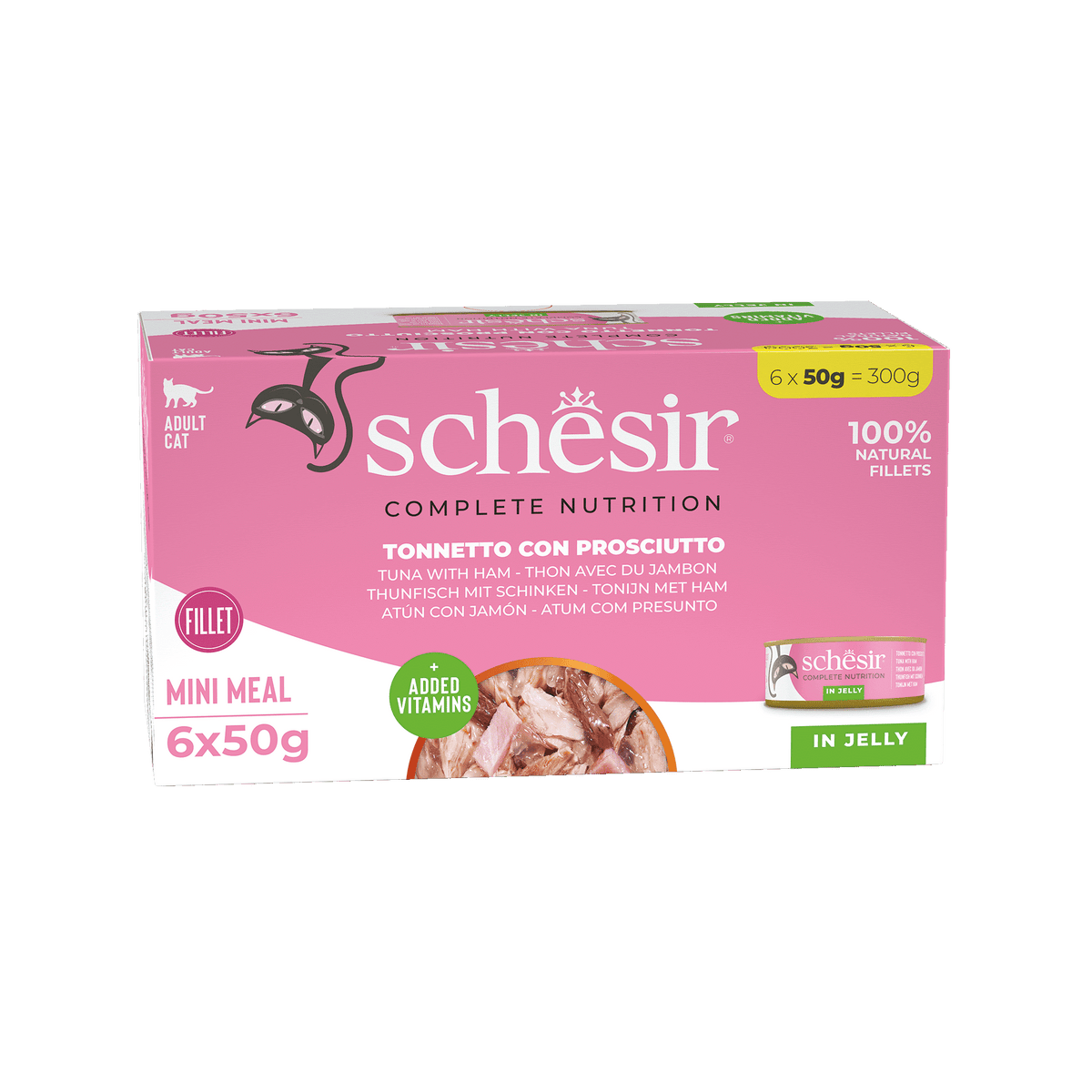 Pâtée chat Schesir thon avec jambon, 6 × 50 g, multipack