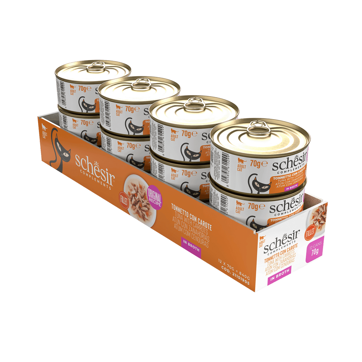 Pâtée chat Schesir thon avec carotte en bouillon, boîte 70 g – image 2