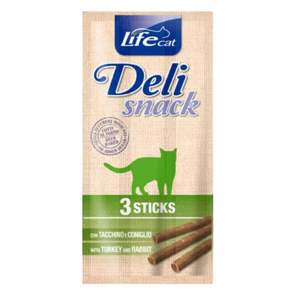 Bâtonnets Life Cat Deli Snack dinde et lapin, 3 × 5 g