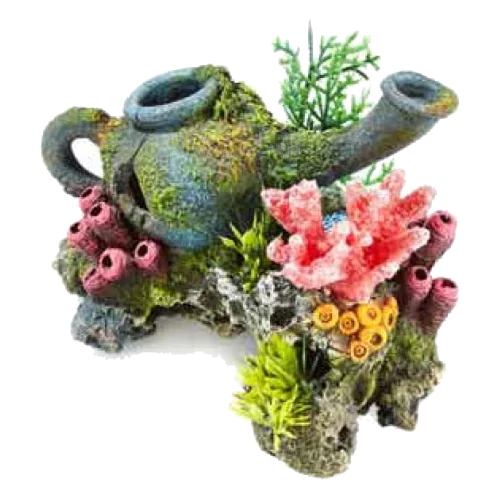 Jarre avec rochers et plantes décoration aquarium
