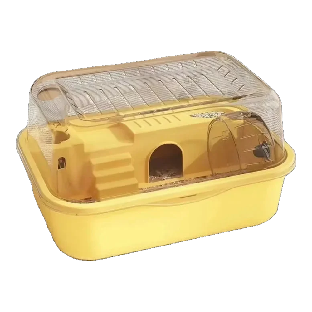 Cage hamster anti-morsure jaune avec couvercle rabattable transparent