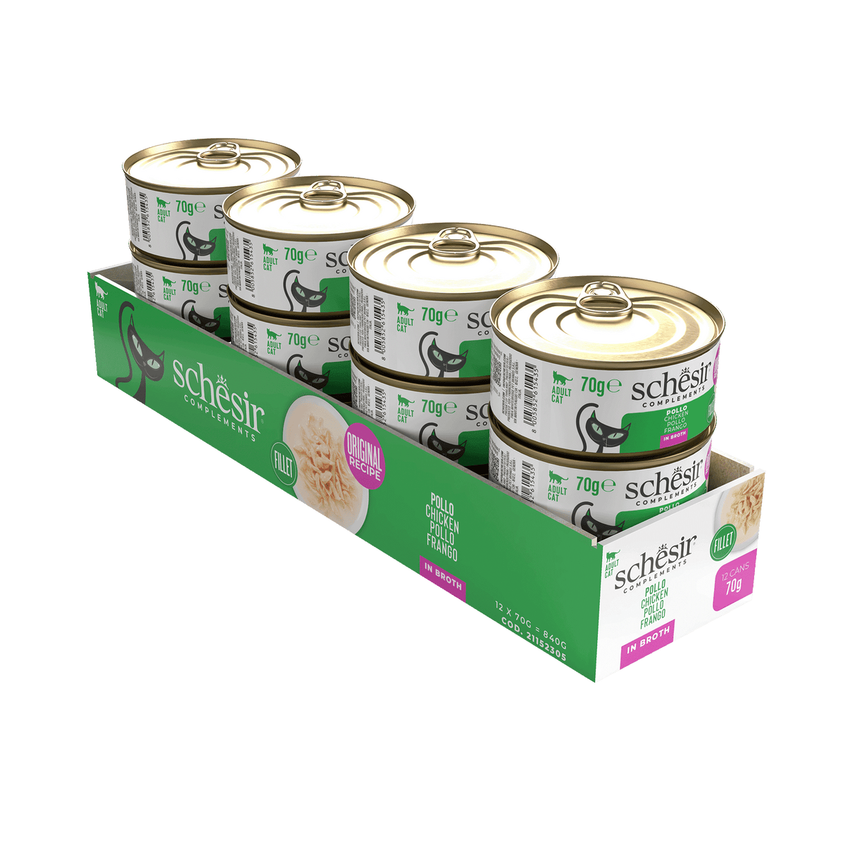 Pâtée chat Schesir filets de poulet en bouillon, boîte 70 g – image 2