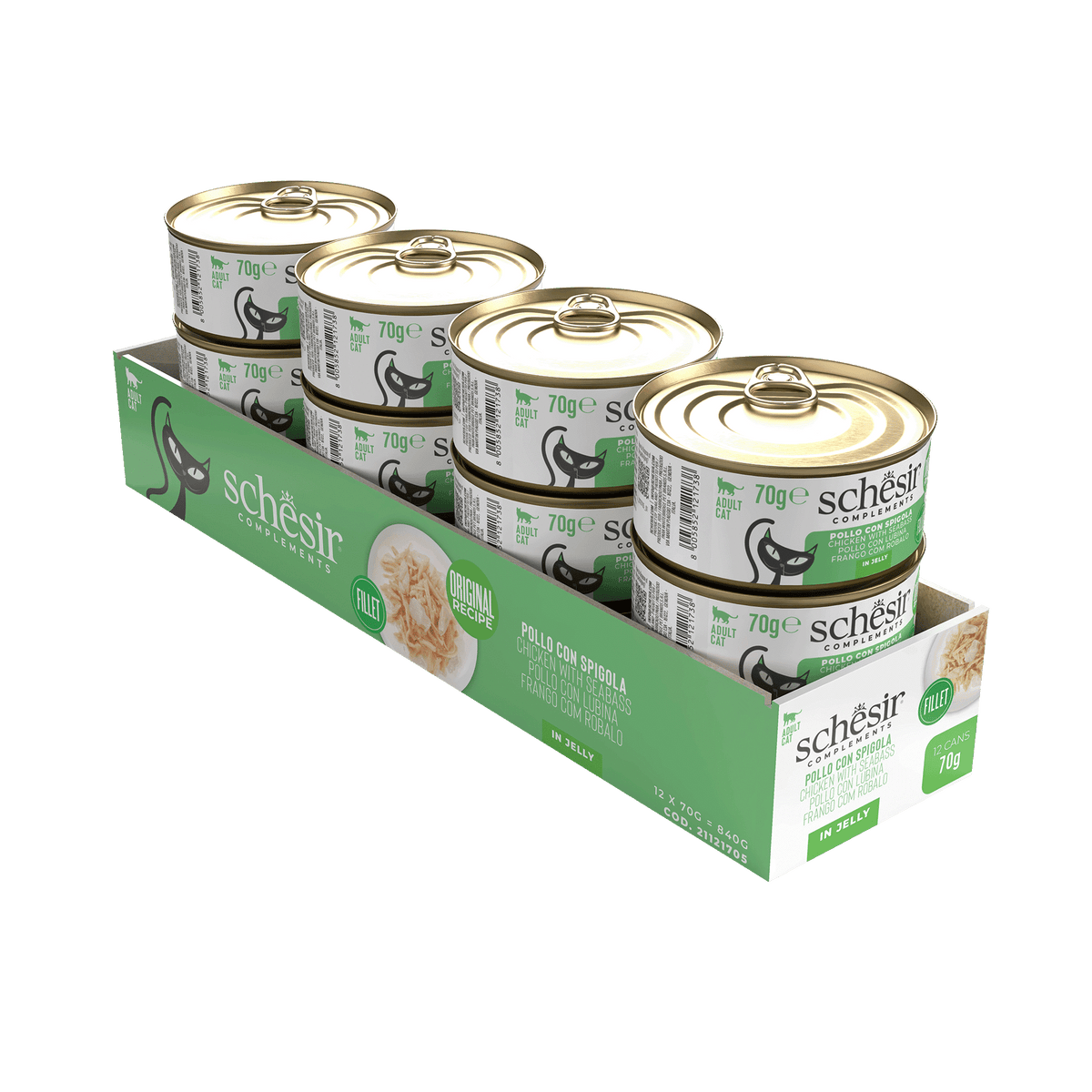 Pâtée chat Schesir poulet avec bar en gelée, boîte 70 g – image 2