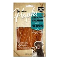 Friandises naturelles chien lamelles saumon et cabillaud Flamingo, 85 g