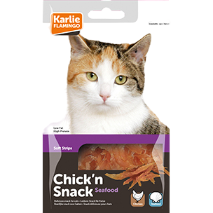 Lanières de poulet et fruits de mer pour chat
