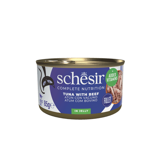 Pâtée chat Schesir thon avec bœuf, boîte 85 g