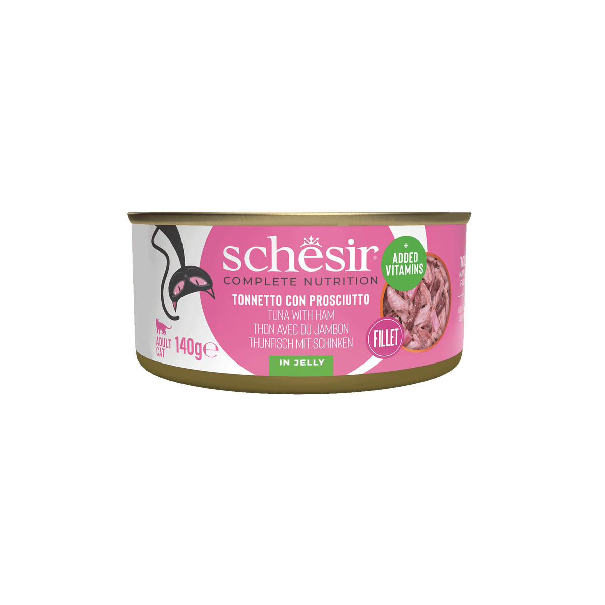 Pâtée chat Schesir thon avec jambon en gelée, boîte 140 g