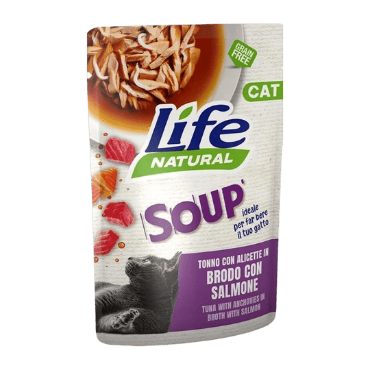 Soupe Life Cat thon avec anchois et saumon pour chat, 60 g