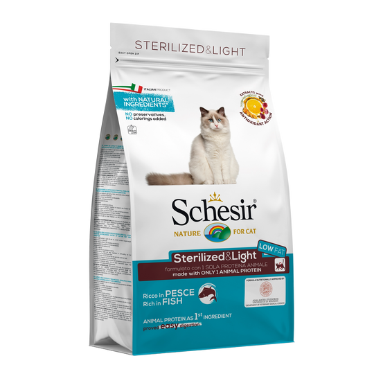 Croquettes chat Schesir Stérilisé & Light poisson, 1,5 kg