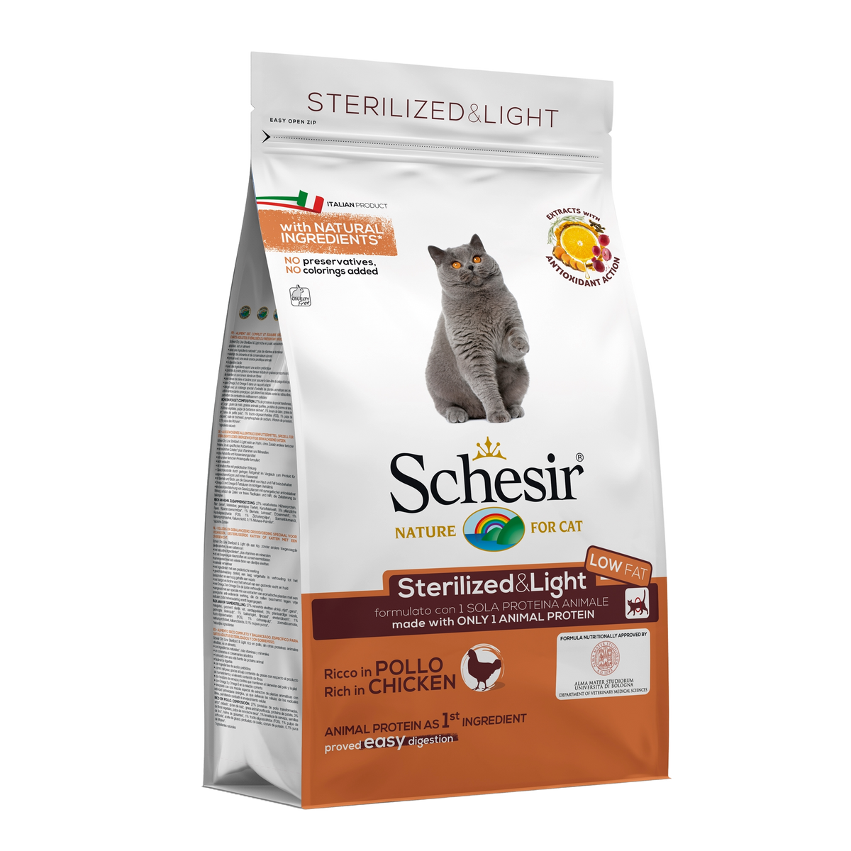 Croquettes chat Schesir Stérilisé & Light poulet, 1,5 kg