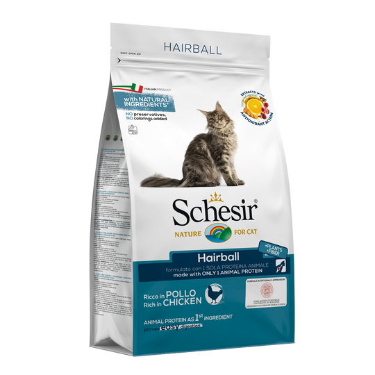 Croquettes chat Schesir Hairball poulet, 1,5 kg