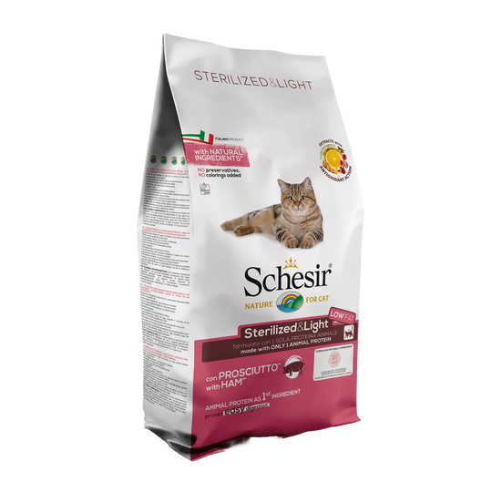 Croquettes chat Schesir Stérilisé & Light jambon, 10 kg