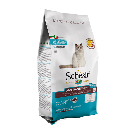 Croquettes chat Schesir Stérilisé & Light poisson, 10 kg