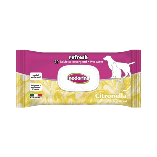 Lingettes Inodorina Refresh à la citronnelle pour chien et chat