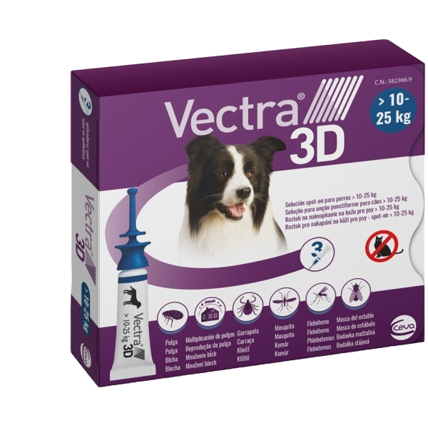 Vectra 3D pipettes antipuce chien 10–25 kg, 3 pipettes