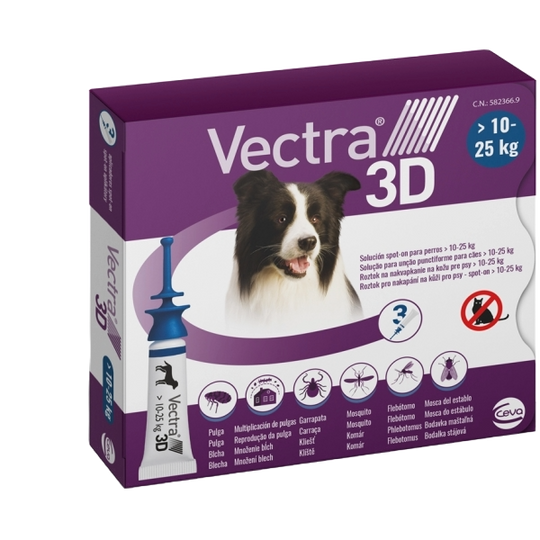 Vectra 3D pipettes antipuce chien 10–25 kg, 3 pipettes