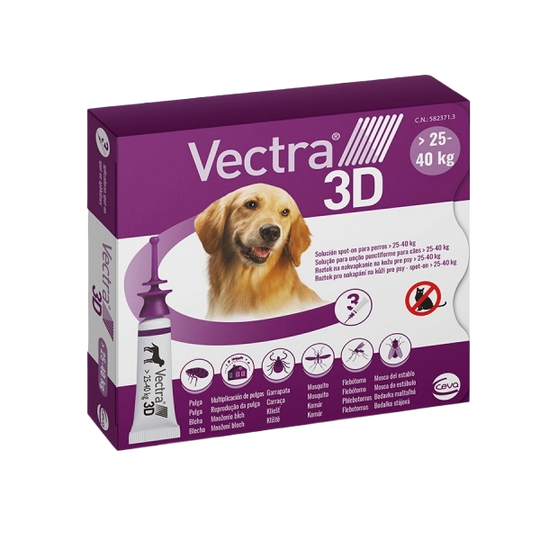 Vectra 3D pipettes antipuce chien 25–40 kg, 3 pipettes
