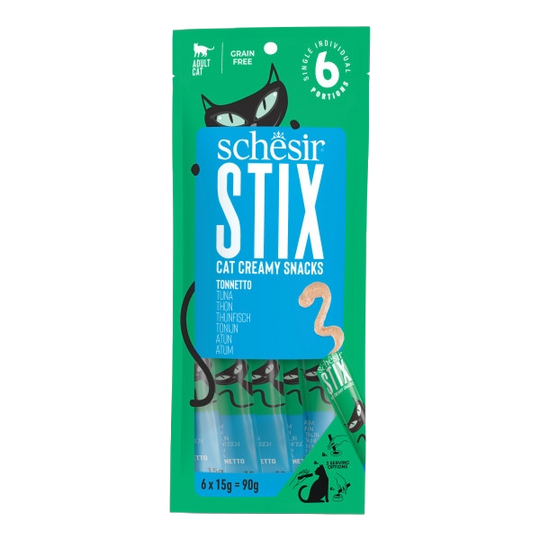 Schesir Snack Stix friandises crémeuses thon pour chat, 6 × 15 g