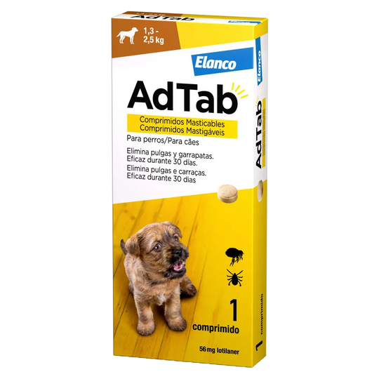 Comprimé antipuce chien AdTab 56 mg, de 1,3 à 2,5 kg