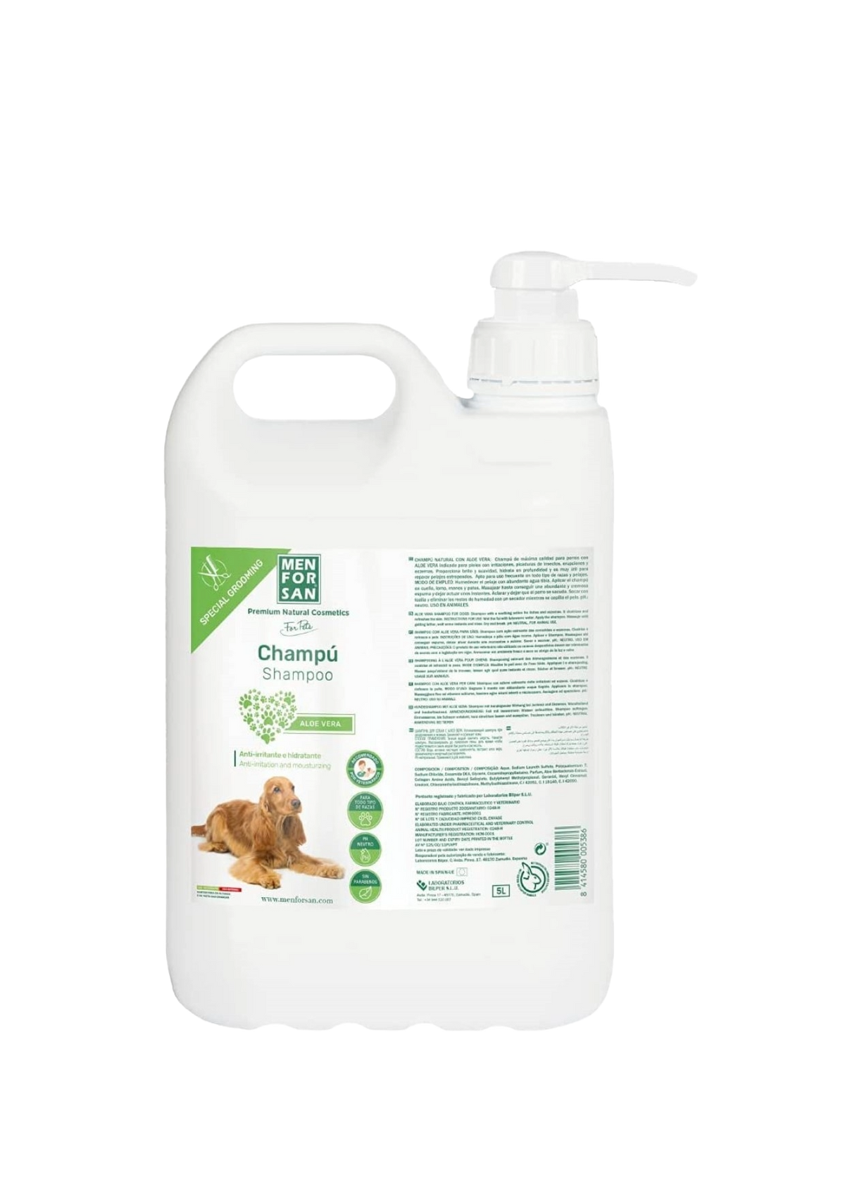 Shampoing chien Menforsan à l'aloe vera, 5 L