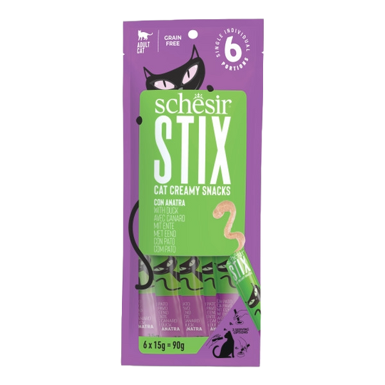 Schesir Snack Stix friandises crémeuses canard pour chat, 6 × 15 g