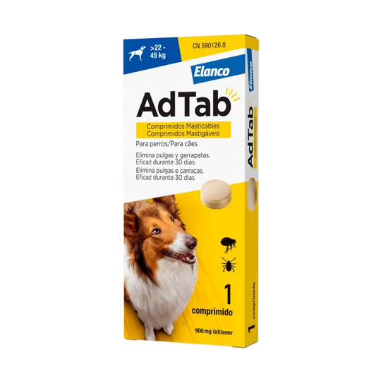 Comprimé antipuce chien AdTab 900 mg, plus de 22 à 45 kg