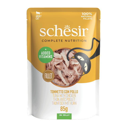 Pâtée chat Schesir thon et filets de poulet, sachet 85 g