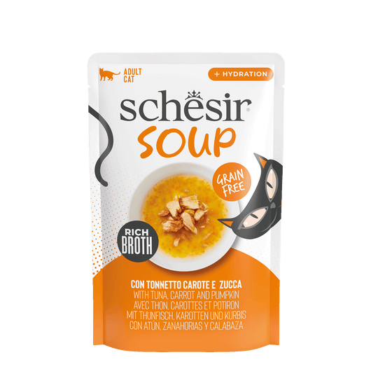 Soupe pour chat Schesir thon, carotte et potiron 40 g