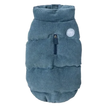 Manteau matelassé pour chien FuzzYard Mosman bleu délavé, col en velours