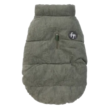 Manteau matelassé pour chien FuzzYard Mosman kaki, col en velours