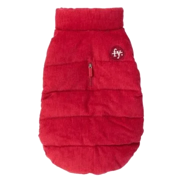 Manteau matelassé pour chien FuzzYard Mosman rouge, col en velours