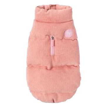 Manteau matelassé pour chien FuzzYard Mosman rose, col en velours