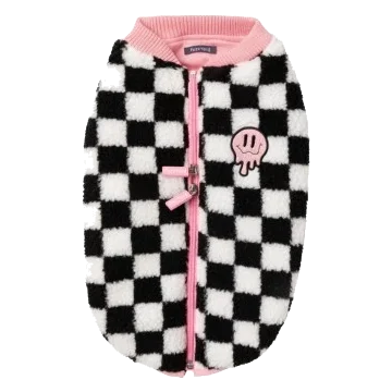 Manteau sherpa pour chien FuzzYard Ollie à carreaux rose