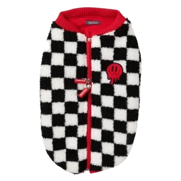 Manteau sherpa pour chien FuzzYard Ollie à carreaux rouge