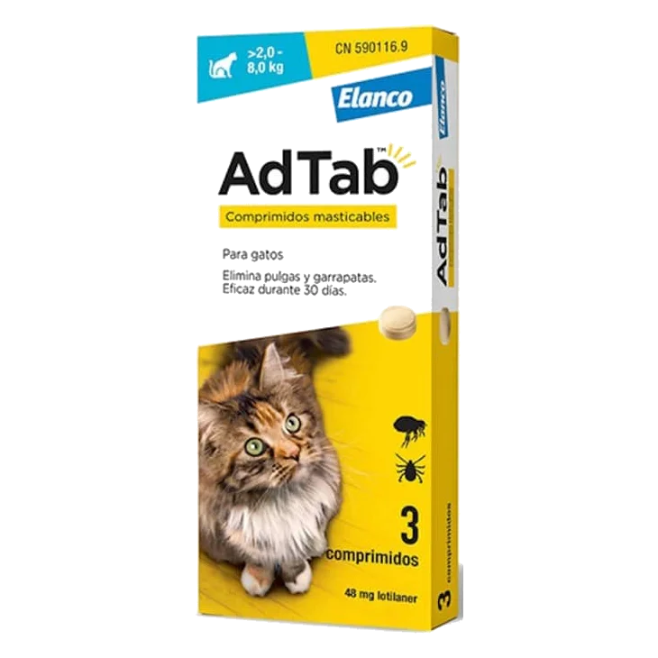Comprimé antipuce chat AdTab 12 mg, 2–8 kg, 3 comprimés