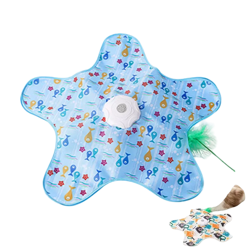 Alfombra de juego con pluma escondida y sonido para gatos, azul claro