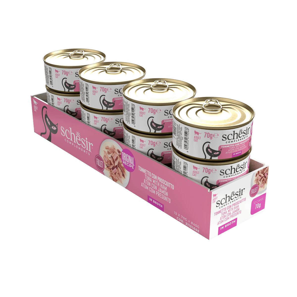 Pâtée chat Schesir thon avec jambon en bouillon, boîte 70 g – image 2