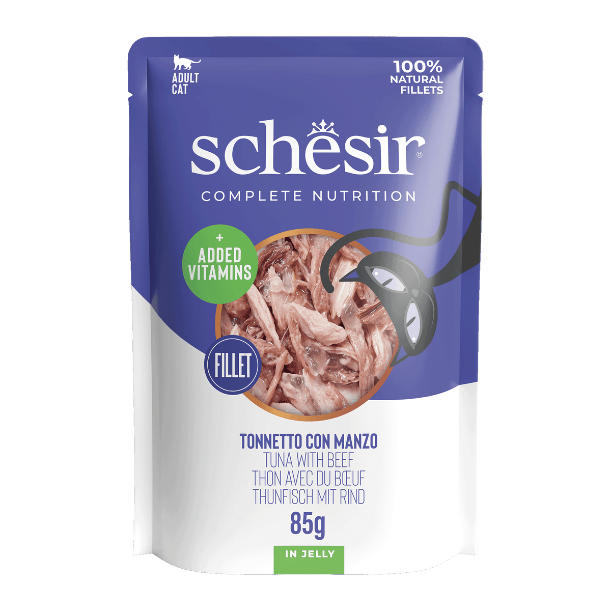 Pâtée chat Schesir thon avec bœuf, sachet 85 g