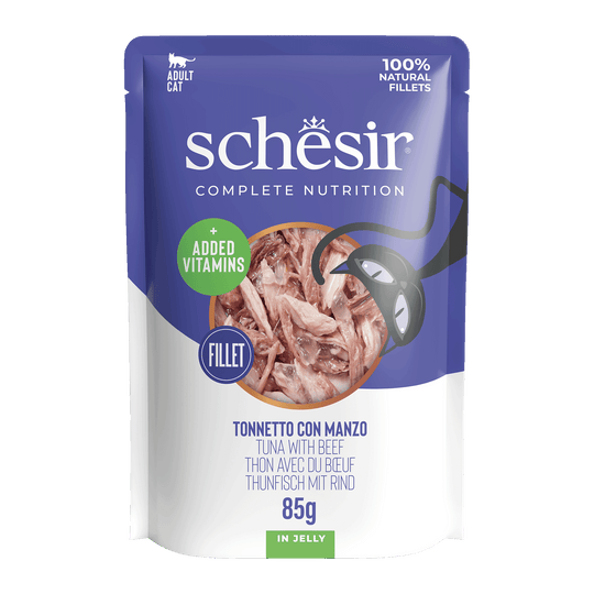 Pâtée chat Schesir thon avec bœuf, sachet 85 g