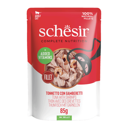 Pâtée chat Schesir thon avec crevettes, sachet 85 g