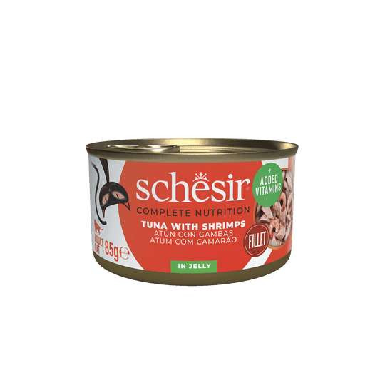 Pâtée chat Schesir thon avec crevettes, boîte 85 g