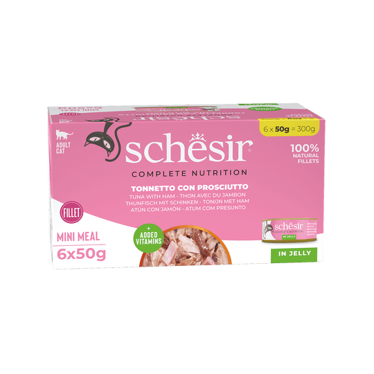 Pâtée chat Schesir thon avec jambon, 6 × 50 g, multipack