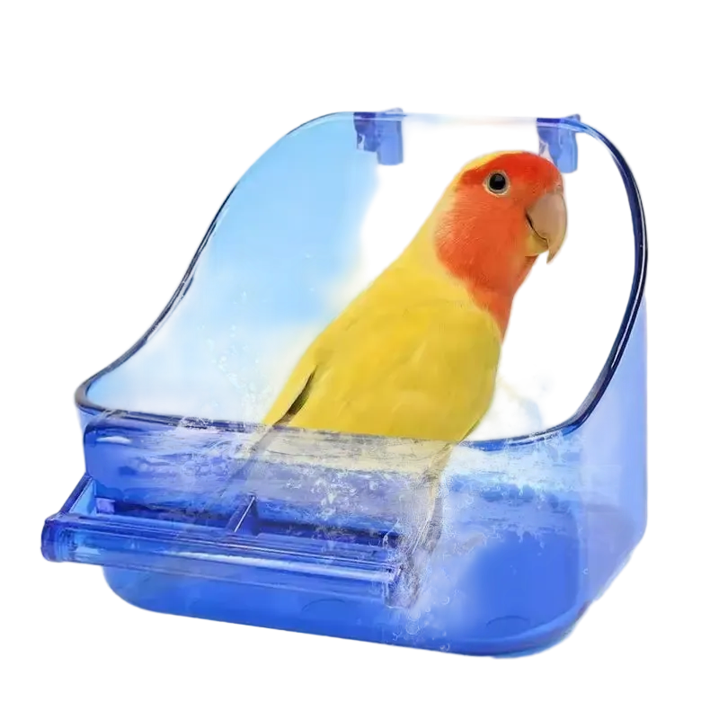 Bañera exterior para jaula con enganche, para periquitos y ninfas, azul