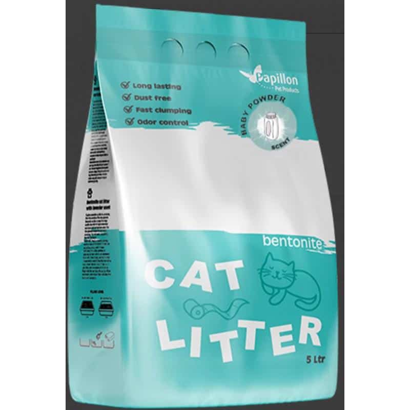 Litière chat bentonite Papillon parfum talc, 5 L