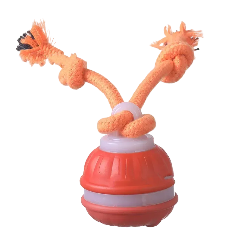 Bola rodante con cuerdas para morder, para perros, recargable, naranja