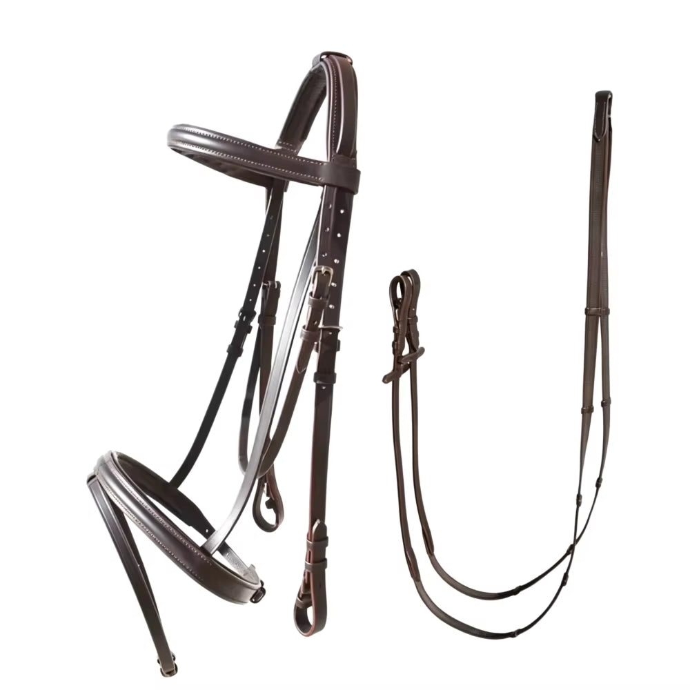Filet anglais en cuir pour cheval avec rênes – vue 2